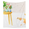 Close-up of a hand-painted cat and floral tapestry made of textured fabric material - 95x73cm / Orange and White Cat Floral (Style 4)