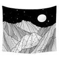 Minimalistischer Wandteppich mit Bergen und Sonne in schwarz-weißem Boho-Linienstil - 95x73cm (Gebürstet) / Schwarz Weiß Linie Berge Mond Stil