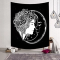Bohemian black and white moon goddess tapestry for minimalist bedroom wall decoration - Woman Moon and Flowers (Style-6)