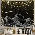Minimalist mountain and starry sky tapestry with skeleton lunar cycle print - 95x73cm (Brushed) / Minimalist Snowy Mountain Star (Style-24)
