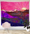Psychedelic sun and mountain wall tapestry in pink and blue for home decor - 95x73cm / Style 1