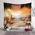 Tropical beach sunset tapestry with palm trees and starfish on a white brick wall - Starfish and Bottle (Style 13)