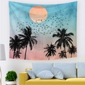 Arazzo da parete nordico con tramonto tropicale, palme e uccelli per decorazione - 95x73cm (Spazzolato) / Stile Palma al Tramonto Tropicale (款式-1)
