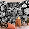 Arazzo mandala bohémien in bianco e nero per decorazione murale estetica - 95x73cm / Mandala Simmetrico Bianco e Nero (Stile-4)