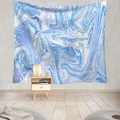 Blue and white marble pattern tapestry hanging on a grey wall in a modern bedroom - Style 9 / Custom Size (Contact Customer Service)