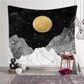 Tapisserie nordique avec lune dorée et montagnes marbrées sur mur de briques - Style-26