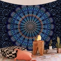 Navy blue bohemian mandala tapestry with intricate floral patterns for wall decoration - Peacock Green Mandala (Style-5)