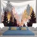 Tapisserie murale nordique avec art de forêt et montagne au-dessus d'un lit - Modèle 1