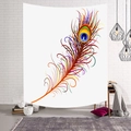 Noordse dromenvanger veer wandkleed op witte bakstenen muur voor modern interieurhuis - 95x73cm / Pauwenveer Stijl