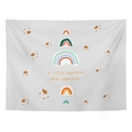 White abstract rainbow tapestry with stars and a little something new launching text - 95x73cm (Peach Skin) / Rainbow Stars - White (A LITTLE SOMETHING NEW)