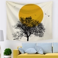 Arazzo paesaggio moderno con sole giallo, albero e uccelli per decorazione domestica - 95x73cm (Spazzolato) / Stile Albero Morto Zen Luna Gialla (款式-2)