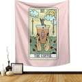 Detail des rosa Tarot-Kaffee-Wandteppichs mit handgezeichneten Katzen- und Rosenmotiven - 95x73cm / Kaffee Schwarze Katze Stil (Stil-4)