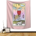 Rosa Wandteppich im Tarot-Stil mit XII The Wine Design und weißer Katze für Deko - 95x73cm / Wein Weiße Katze Stil (Stil-2)