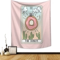 Rosa Tarot Wandteppich mit süßer Katze auf Erdbeer-Donut für die Wanddekoration - 95x73cm / Donut-Stil (Stil-1)