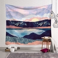 Tapisserie murale paysage abstrait nordique avec soleil et montagnes rose et bleu - Modèle 3