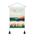 Nordic sunrise landscape tapestry with forest and mountains on high-quality linen fabric - 35x50cm / Sunrise Forest (Style-2)