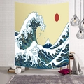 Japanischer Wandteppich mit Ukiyo-e-Wellenmotiv und Berg Fuji für die Inneneinrichtung - 95x73cm (Pfirsichhaut) / Berg Fuji Welle Stil