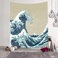 Japanischer Wandteppich mit Meereswellen und Berg Fuji Motiv für moderne Wanddekoration - 95x73cm (Pfirsichhaut) / Klassischer Ukiyoe Welle Stil