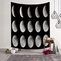 Tenture noire aux 15 phases lunaires sur mur de briques blanches pour décoration murale - 95x73cm (Peau de Pêche) / Style-4 (Phase Complète Noire)