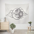 Minimalist sun and moon tapestry with clouds in black and white sketch style - B&W Sketch Sun Moon (款式-10)