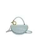 Light blue glitter half-moon handbag with gold spiral metal handle and crossbody strap - Blue