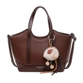 Dunkelbraune Beuteltasche mit Litschimuster, Umhängeriemen und Plüschtier-Anhänger - Mit Anhänger / Braun