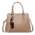 Abrikooskleurige handtas met litchi-patroon, Fashion-tekst en decoratieve hanger - Licht Khaki (Met Hanger)