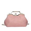 Rosa Abendtasche mit Strasssteinen, goldenem Metallgriff und Ketten-Umhängeriemen - Rosa