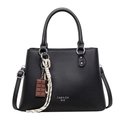 Zwarte handtas met lycheepatroon, Fashion Bag-opdruk en chocoladehanger detail - Zwart (Met Hanger)