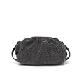 Elegant black pleated cloud clutch bag with silver rhinestones and leather strap - Silver