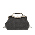 Funkelnde schwarze Abendtasche mit silbernen Strasssteinen und Kettenriemen - Silber