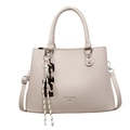 Beige handtas met litchi-patroon, gevlochten touw en harsketting als stijlvol detail - Off-white (Met Hanger)
