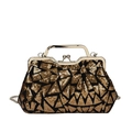Elegante pochette da sera nera con paillettes dorate e manico superiore in metallo - Oro