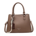 Bruine handtas van leer met litchi-patroon, verstelbare riem en fashion logo - Donker Khaki (Met Hanger)