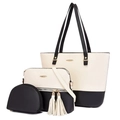 Ensemble de sacs 3 pièces pour femme avec cabas contrasté noir et blanc et bandoulière - Noir et Blanc