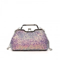 Elegante borsa da sera con paillettes sfumate, catena d'argento e manico di perle - Viola