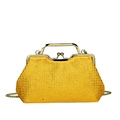 Luxuriöse gelbe Strass-Abendtasche mit goldenem Griff und feiner Metallkette - Gelb