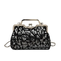 Borsa da sera con paillettes argento e chiusura a scatto con manico in metallo chic - Grigio