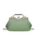 Elegante hellgrüne Strass-Muscheltasche mit Goldgriff und abnehmbarer Kette - Grün