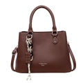 Dark brown lychee pattern leather tote bag with top handle and chocolate pendant - Coffee (With Pendant)