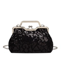 Elegant black sequin evening clutch bag with geometric texture and silver metal handle - Black