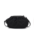 Elegant black pleated dumpling bag with rhinestones and adjustable leather strap - Black