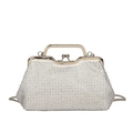 Elegant white shell-shaped evening bag with silver rhinestones and metal handle - White