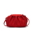 Luxury red rhinestone cloud clutch bag with pleated detail and leather shoulder strap - Red