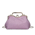 Elegant purple rhinestone shell evening bag with silver metal handle and chain strap - Purple