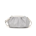 White rhinestone cloud bag with pleated semi-moon shape and detachable shoulder strap - White