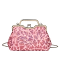 Pink sequin evening clutch bag with geometric pattern and golden chain strap - Pink