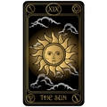 XIX Die Sonne Tarot Wandteppich mit goldenem Sonnengesicht auf schwarzem Hintergrund - 95x73cm / Die Sonne (XIX)