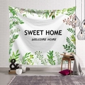 Tapisserie blanche nordique avec feuillage vert et texte Sweet Home pour déco - Modèle 5 / 95x73cm (Brossé)