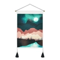 Sunrise mountain tapestry with wooden pole, tassels and forest landscape pattern - 35x50cm / Starry Night Mountain (Style-1)